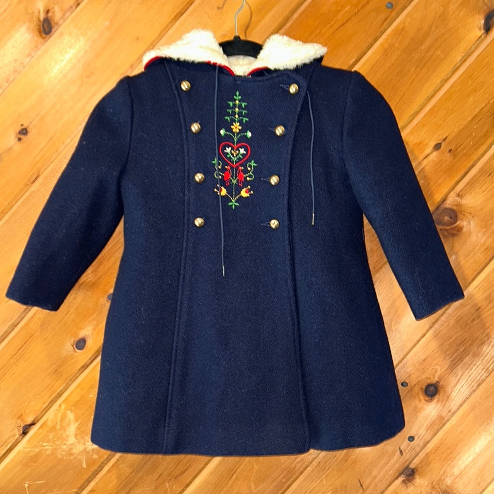 Ellerie Fashions little girl embroidered vintage handmade pea coat